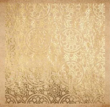 Oriental ancient pattern of geometric flowers in golden paint Stock Illustration