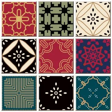 Oriental antique retro ceramic tile pattern combo collection set 스톡 일러스트