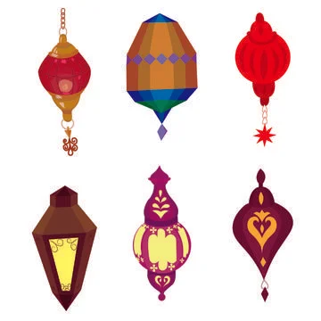 Oriental Arabic lantern. Christmas tree toy, decoration. Kit. Stock Illustration