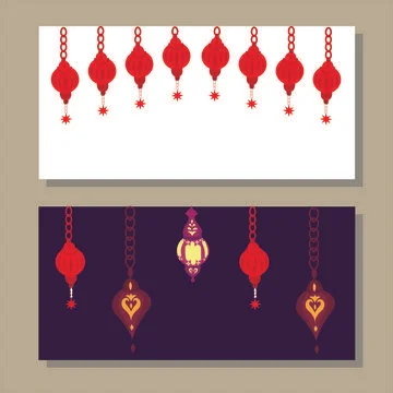 Oriental Arabic lantern. Christmas tree toy, decoration. A set of postcards. Illustrazione stock