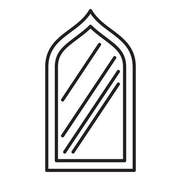 Oriental arch window reflecting light, minimalist line art design Illustrazione stock