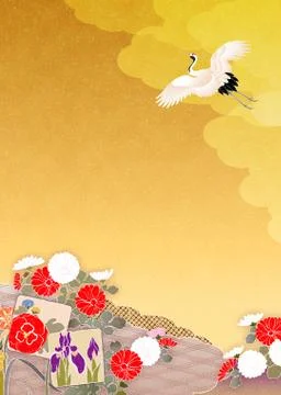 Oriental background with crane Stock Illustration