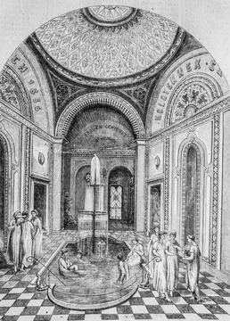 Oriental baths in bude, hungary, the illustrious universe, editor michel levy Stock Illustration