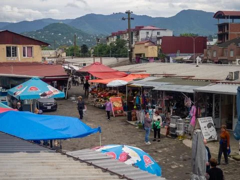 Oriental bazaar from top to bottom. View of the Bazaar in Batumi. Shopping .. Stock Photos