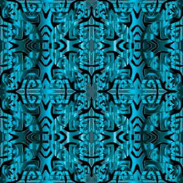 Oriental blue 3d vector seamless pattern. Arabic style ornamental background Stock Illustration