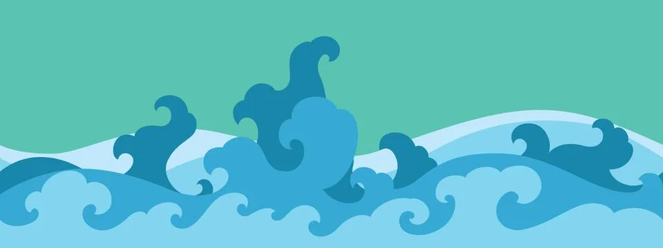 Oriental blue wave vector seamless wallpaper. Stock Illustration