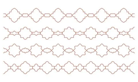 Oriental ceramic tile line arabic grid borders. Simple geometric outline boho Stock Illustration