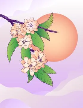 Oriental cherry and moon Stock Illustration