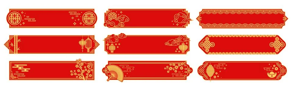 Oriental Chinese border frames with decorations Stock Illustration