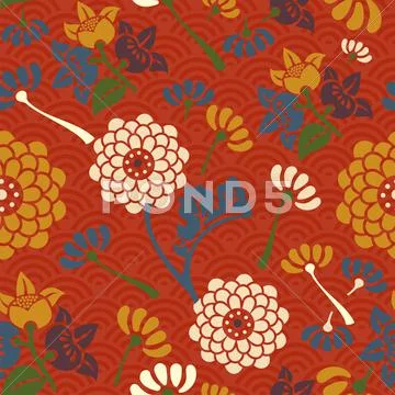Oriental flowers seamless pattern Stock Illustration