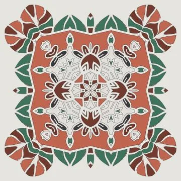 Oriental four-corner mandala print. Round lase pattern on the black background Stock Illustration