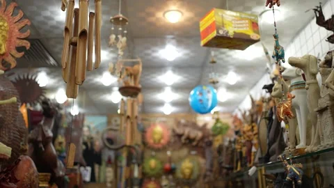Oriental general store with lamps and artifacts hanging Stock Footage 238431007