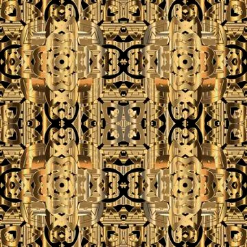 Oriental gold 3d vector seamless pattern. Arabic style ornamental background Stock Illustration
