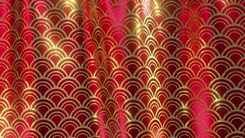 Oriental Gold And Red Fish Scale Pattern Silk Fabric Animation Loop Stock Footage 154652425