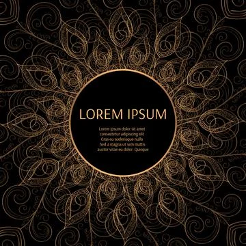 Oriental gold black frame vector with peacock feather Stock Illustration