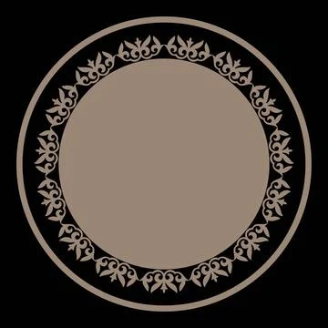 Oriental gold round frame with arabesques and floral motifs.  Stock Illustration