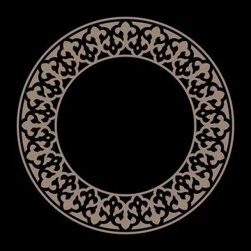 Oriental gold round frame with arabesques and floral elements.  Stock Illustration