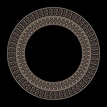 Oriental gold round frame with arabesques. Decorative frame. Floral border.  Stock Illustration