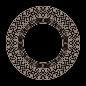 Oriental gold round frame with arabesques and floral motifs. Ethnic decorative  Stock Illustration