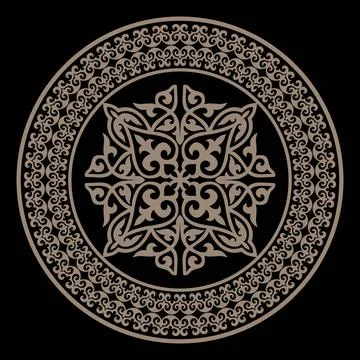 Oriental gold round pattern with arabesques and floral elements.  Stock Illustration