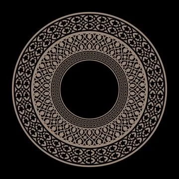 Oriental gold round pattern with arabesques and floral elements. Ethnic decorat 库存插图