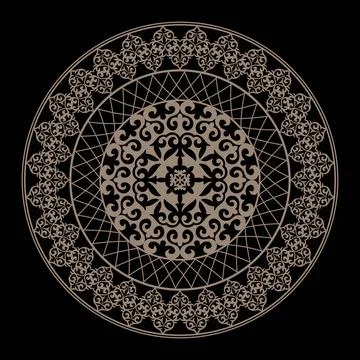 Oriental gold round vector pattern with arabesques and floral elements.  Stock Illustration