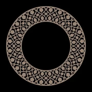 Oriental gold vector round frame with arabesques and floral pattern. Gold ornate 스톡 일러스트