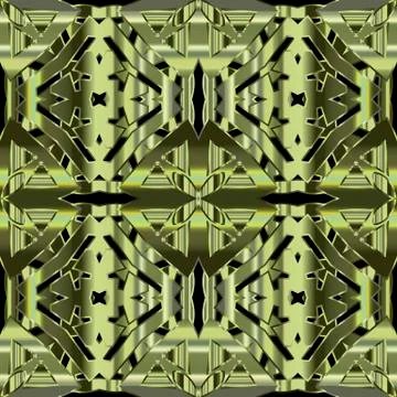 Oriental green 3d vector seamless pattern. Arabic style ornamental background Stock Illustration