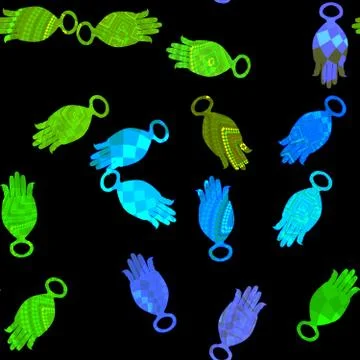 Oriental hamsa pattern in psychedelic colors on black background Stock Illustration