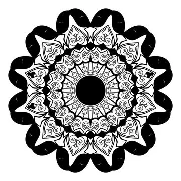 Oriental hand drawn abstract black and white colors lotus flower mandala 库存插图