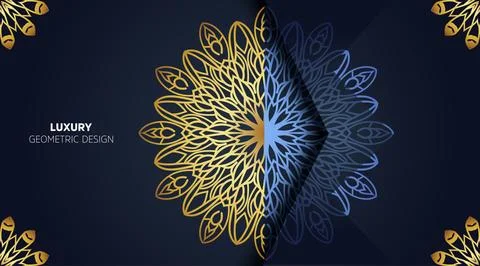 Oriental hand drawn gradient luxury color with golden colors mandala Stock Illustration