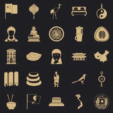 Oriental icons set, simple style Stock Illustration