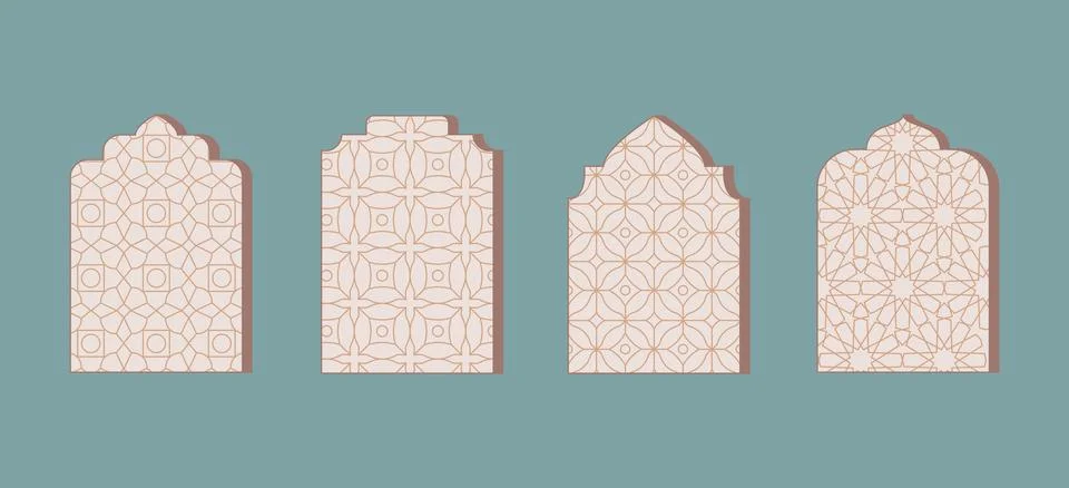 Oriental Islamic style arches, frames with elegant patterns. Minimalist ramadan 스톡 일러스트
