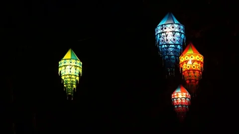Oriental lanterns on the black background Stock Footage 81138733
