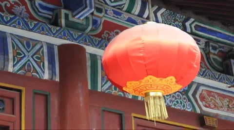 Oriental lanterns display at temple  Stock Footage 882493