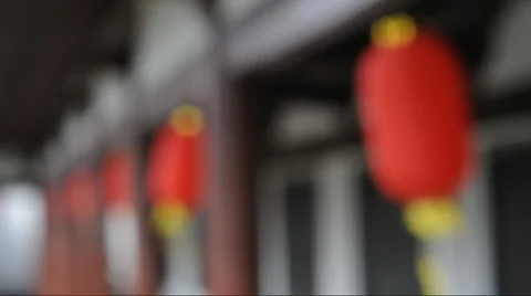 Oriental lanterns display at temple Stock Footage 885586