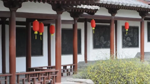 Oriental lanterns display at temple Stock Footage 885593