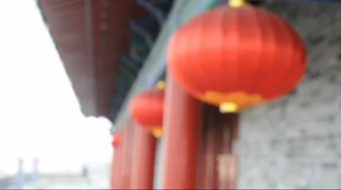Oriental lanterns display at  xi'an  city wall china  Stock Footage 905261