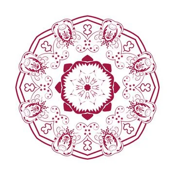 Oriental mandala design decorative element. Symmetric red round ornament. Abs Stock Illustration