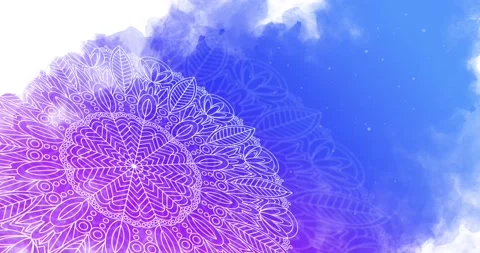 Oriental mandala pattern rotates on an abstract blue watercolor background. A Stock Footage 133812202
