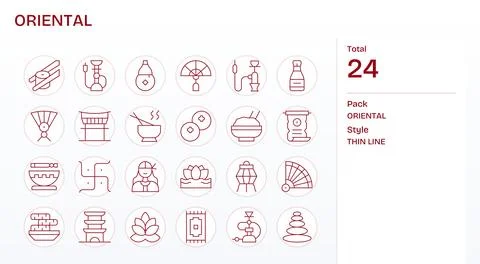 Oriental Modern Vector Collection with 24 Thin Line Retina Ready Pixel Opti.. Stock Illustration