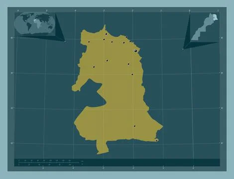 Oriental, Morocco. Solid color shape. Locations of major cities of the region Stock Illustration