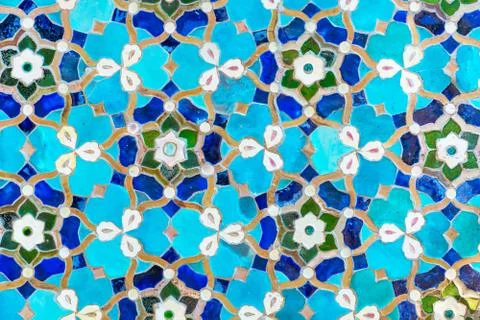 An oriental mosaic pattern on a mosque in St. Petersburg, Russia Stock Photos