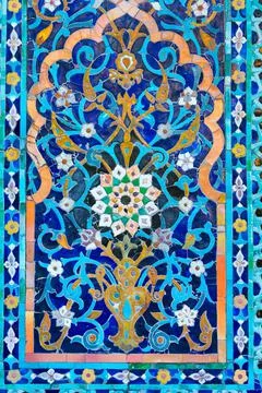 An oriental mosaic pattern on a mosque in St. Petersburg, Russia Stock Photos