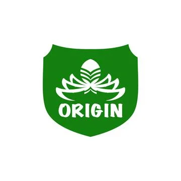 Oriental origin logo template. Flower and egg in shield. Simple logo template Stock Illustration