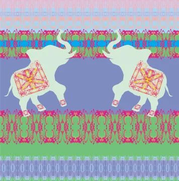 Oriental pattern with elephants Illustrazione stock