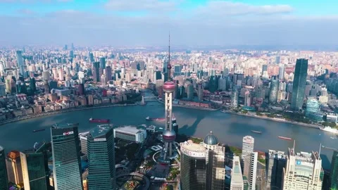 Oriental Pearl Tower Sunset Drone Hyperlapse 4K Video stock 339333285