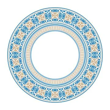 Oriental plate with arabesque pattern. Golden blue plate. Vintage, ethnic vector 库存插图