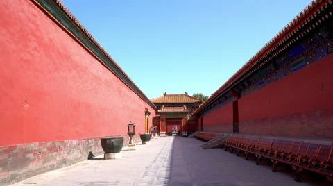 Oriental red gate inside Beijing Forbidden City Stock-Footage 65248157