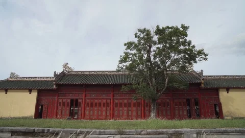 Oriental red monument in Hue inside Citadel, Imperial City Stock Footage 113664187